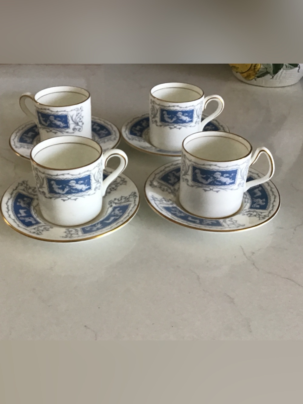 Coal port bone  china from England White& Blue Espresso Set with Gold Trim